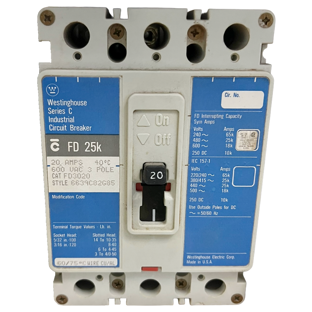 Eaton Type FD 3 Pole, 20 Amp Circuit Breaker
