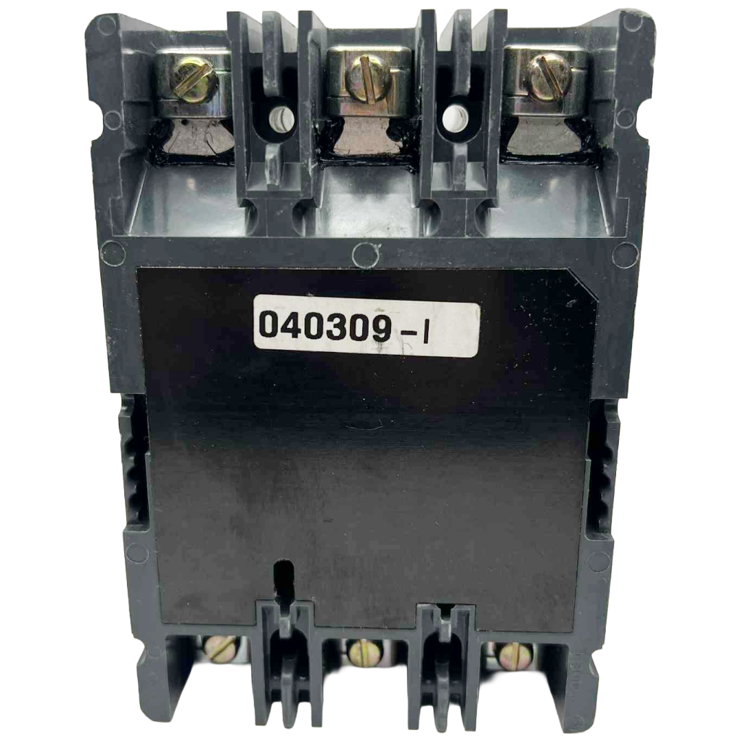 Black electrical contactor with visible model number on a white background