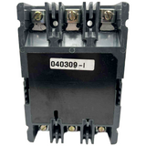 Black electrical contactor with visible model number on a white background
