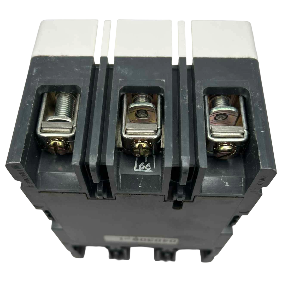 Three-phase electrical breaker on a white background