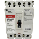 Cutler-Hammer industrial circuit breaker with label and specifications on a white background