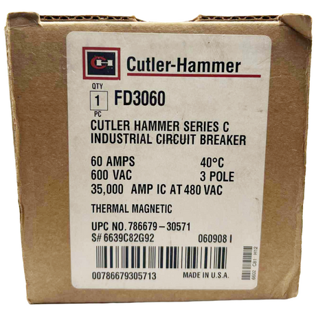 Cutler-Hammer industrial circuit breaker packaging with label