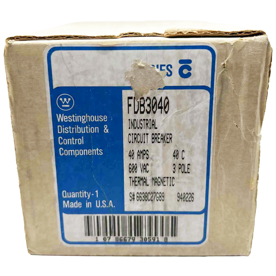 Cardboard box with Westinghouse label on a white background