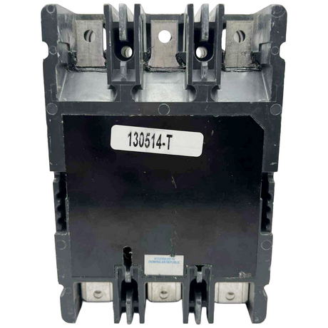 Black electrical contactor with a label on a white background