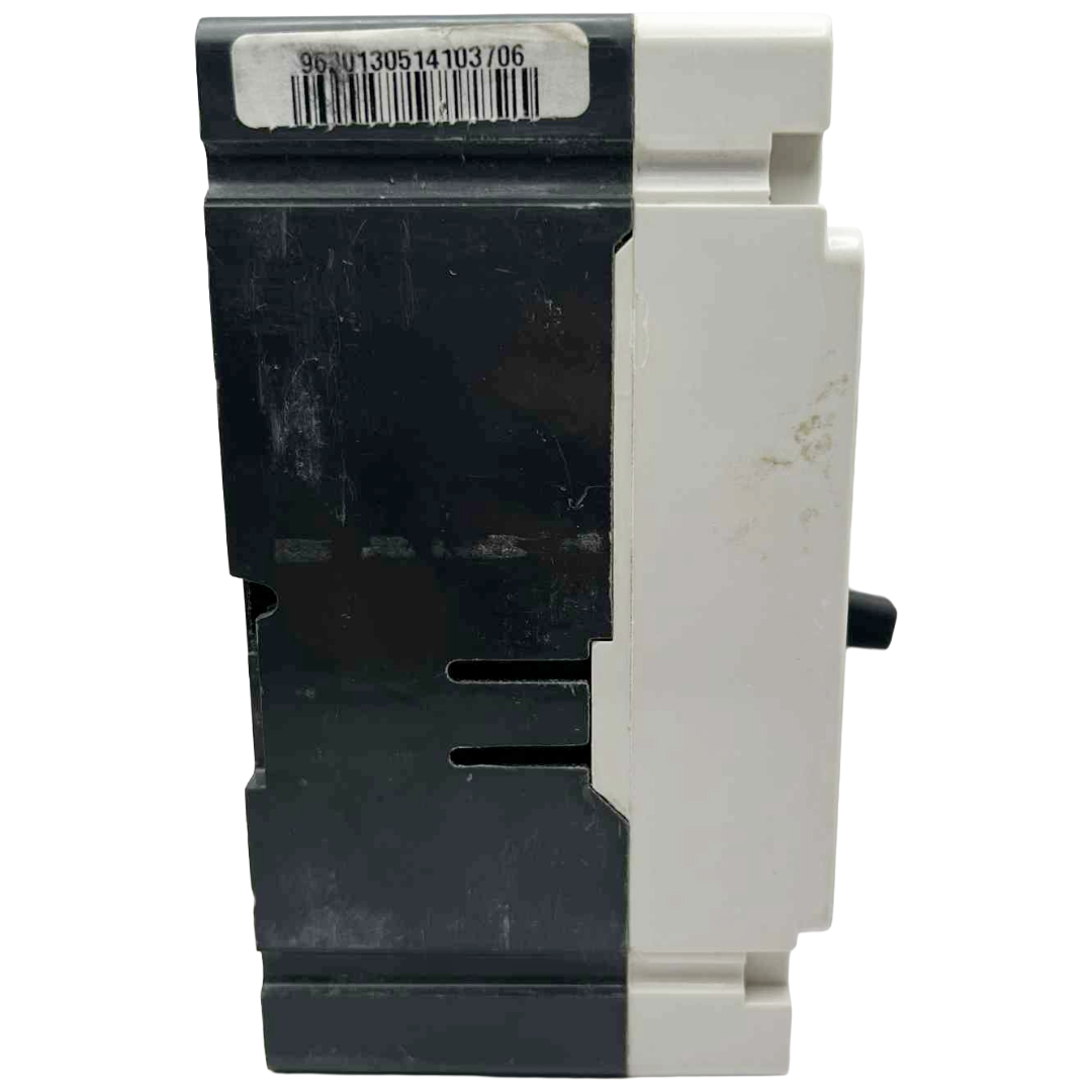 Black and white electrical breaker on a white background