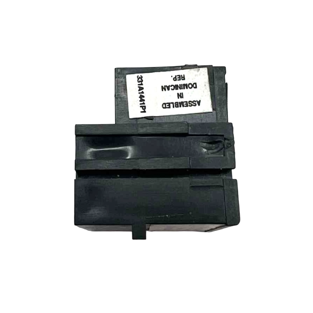 Black mechanical component on a white background