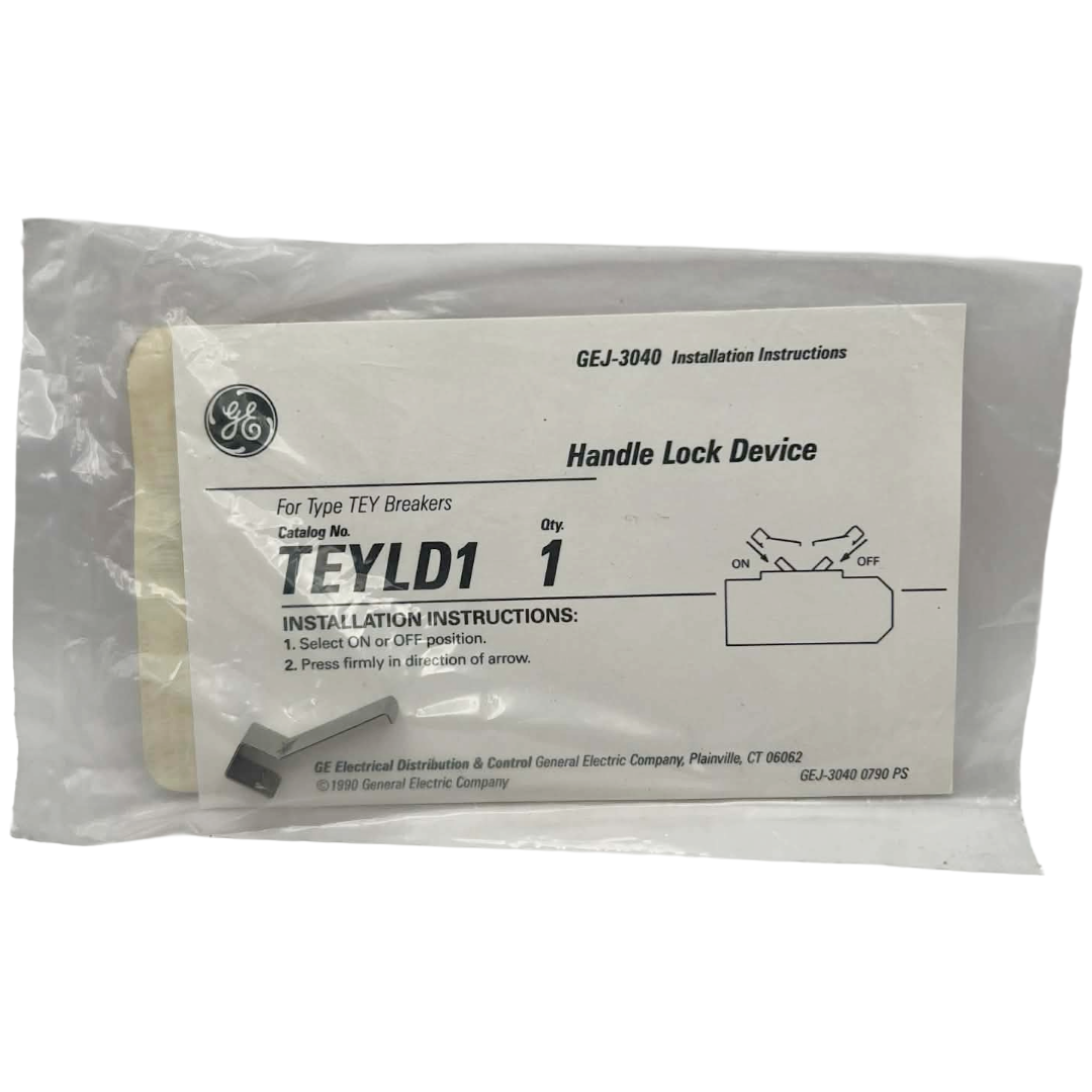 Packaged handle lock device with General Electric branding and installation instructions.