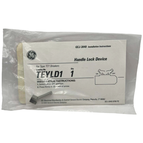 Packaged handle lock device with General Electric branding and installation instructions.