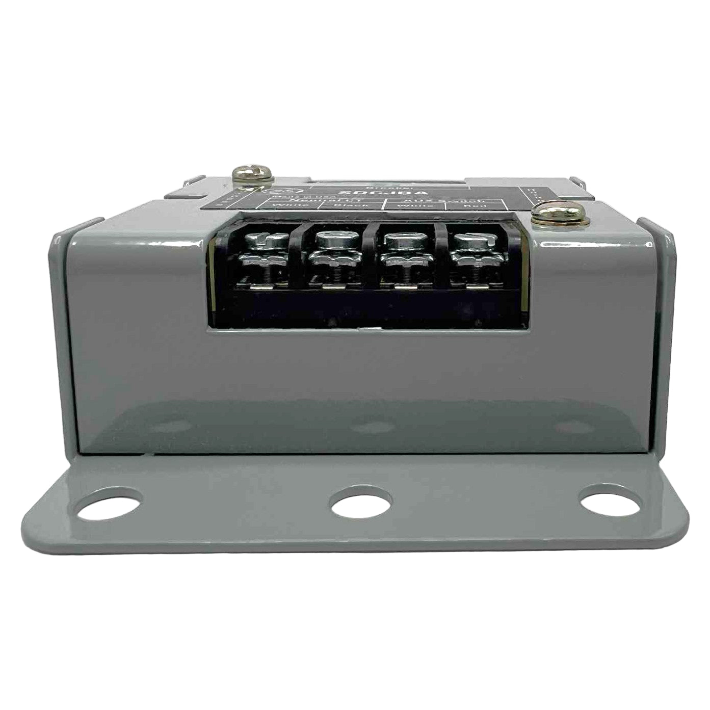 Gray electronic module with connectors on a white background