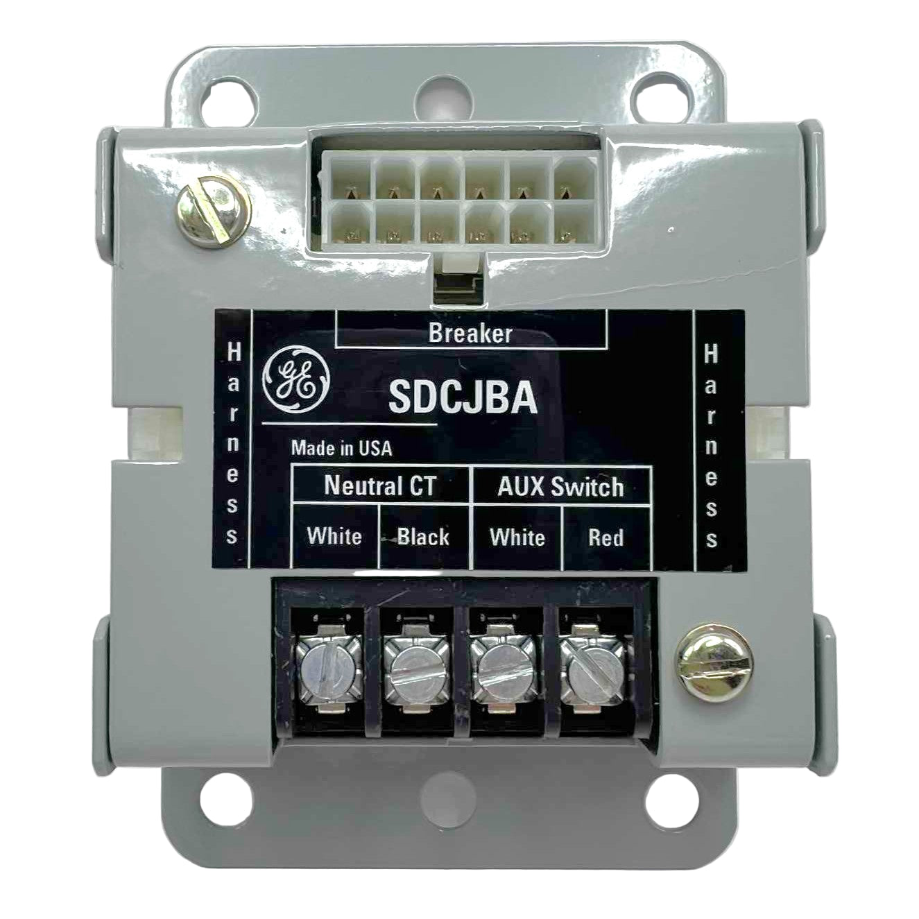 Electrical panel with GE branding on a white background