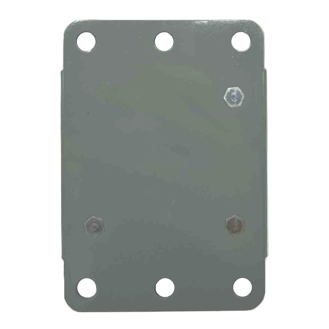 Metal mounting plate with multiple holes on a white background
