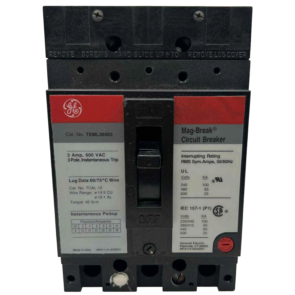 GE TEML 3 Pole, 3 Amp MAG-BREAK Circuit Breaker