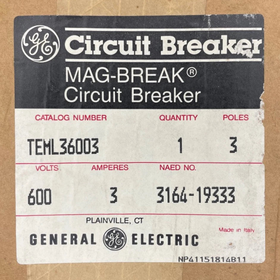 GE TEML 3 Pole, 3 Amp MAG-BREAK Circuit Breaker