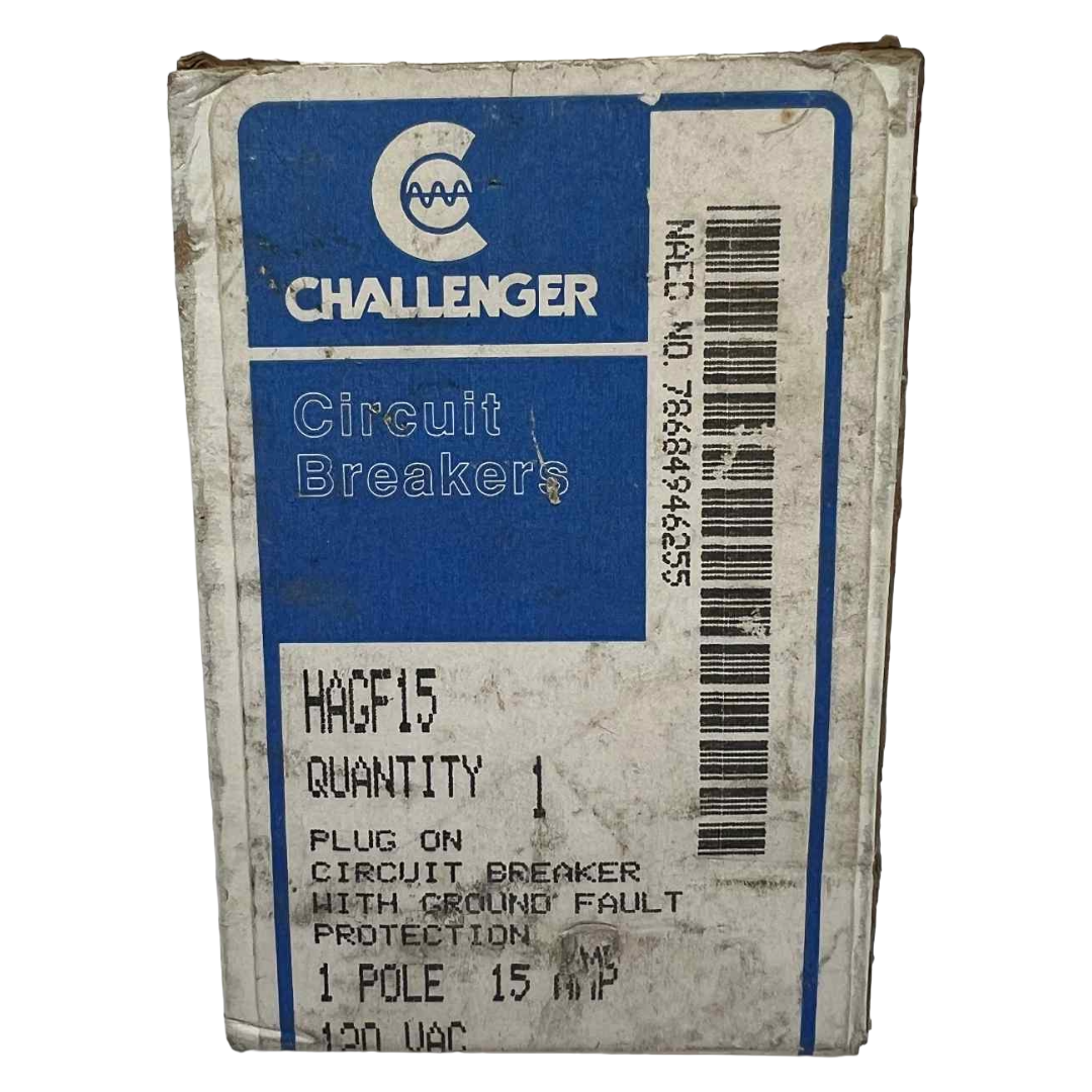 Box of Challenger circuit breaker with blue label and white background