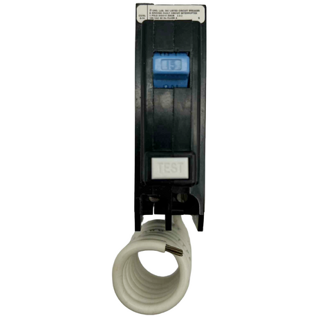Electrical circuit breaker with a coiled cable on a white background