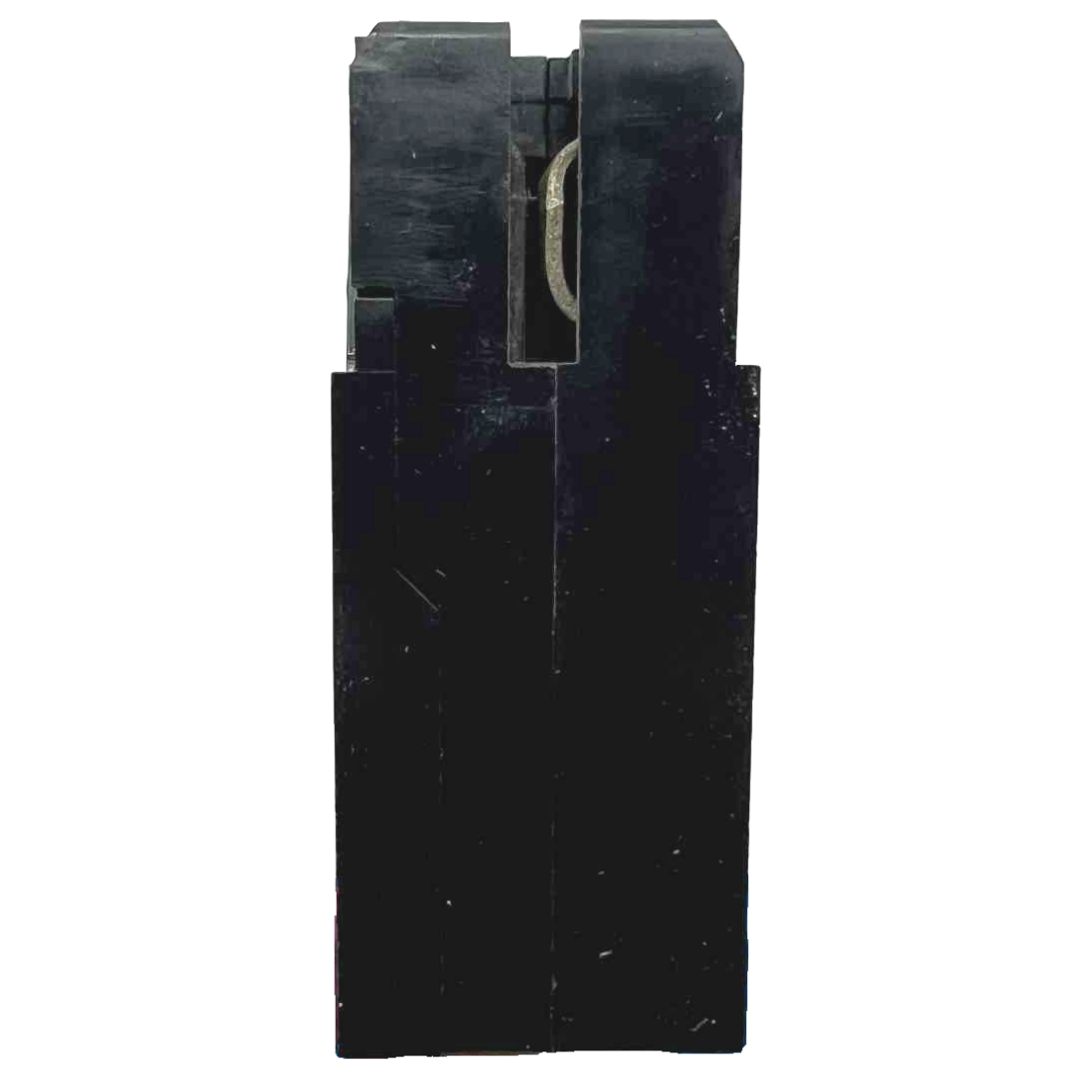 Black rectangular object with a central cutout on a white background