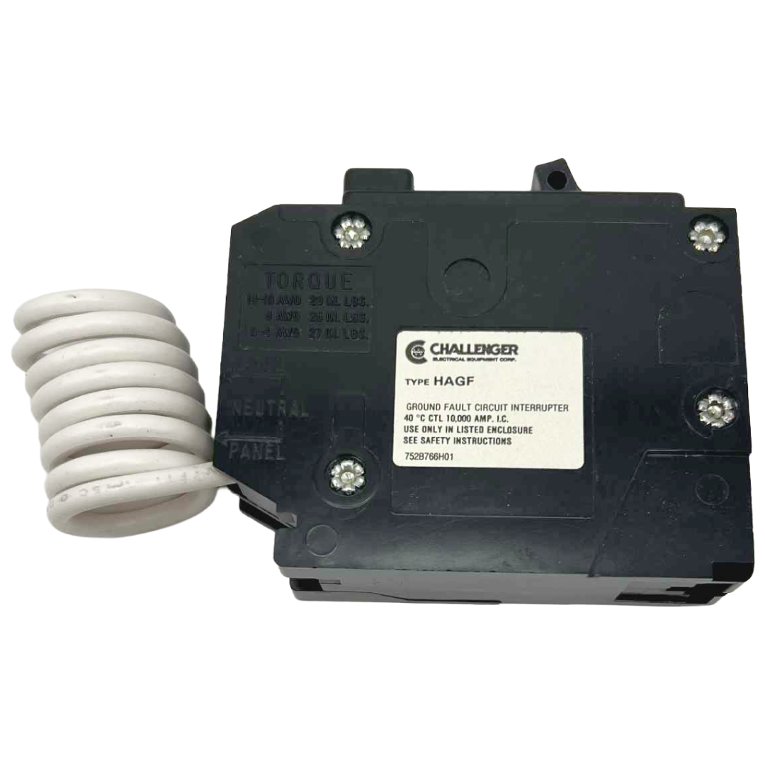 Black circuit breaker with white coil on a white background