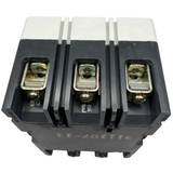 Electrical circuit breaker with three terminals on a white background