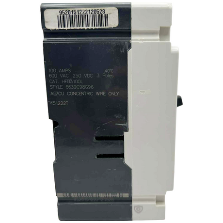 Electrical circuit breaker with text and barcodes on a white background