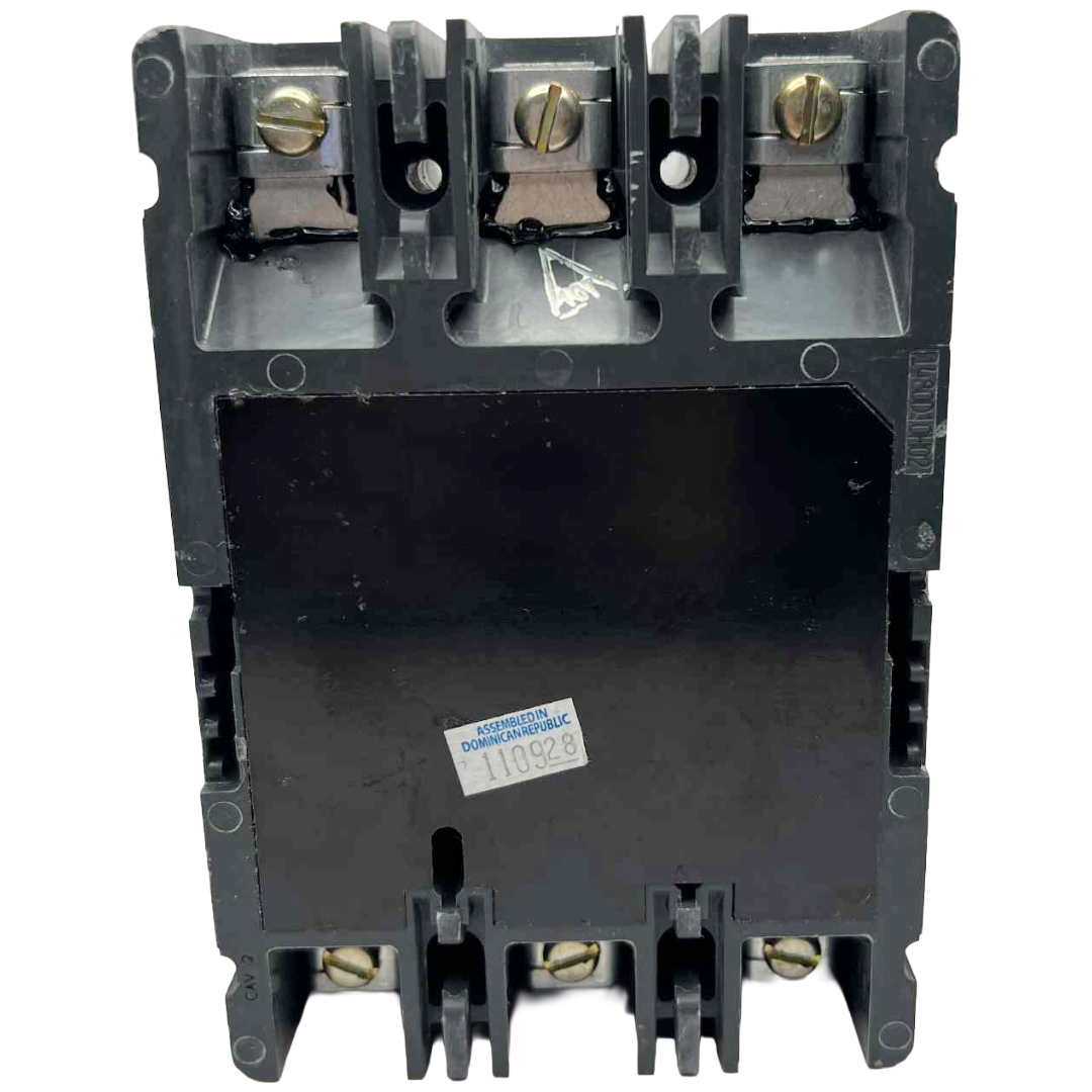 Black electrical contactor on a white background