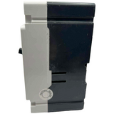 Black and gray electronic component on a white background