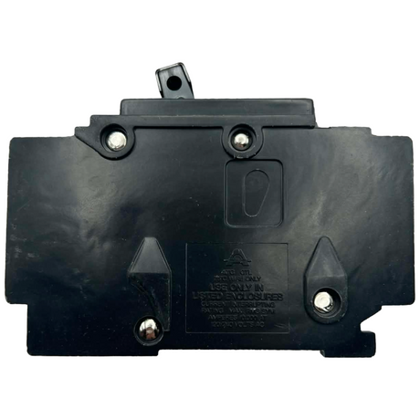 Black electrical breaker on a white background