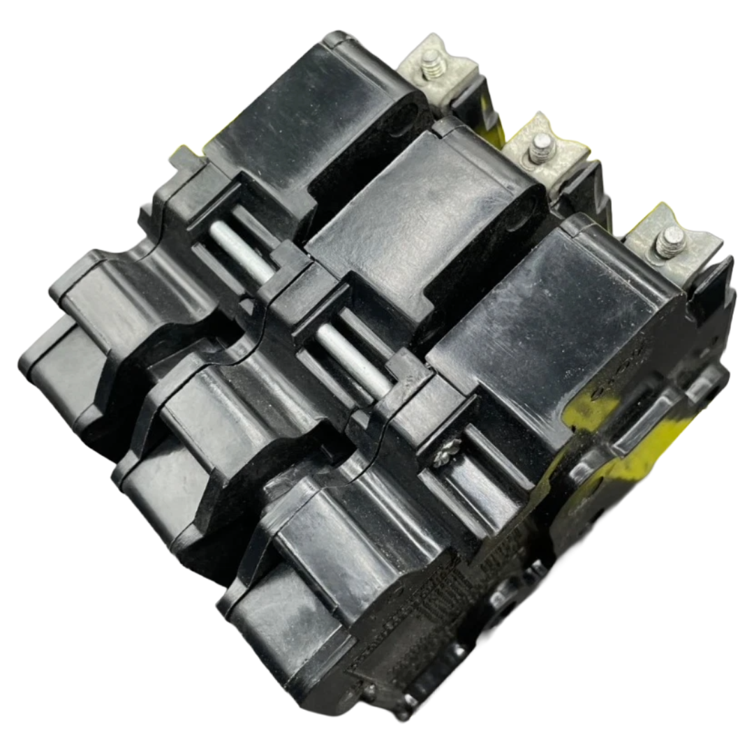 Black mechanical component on a white background