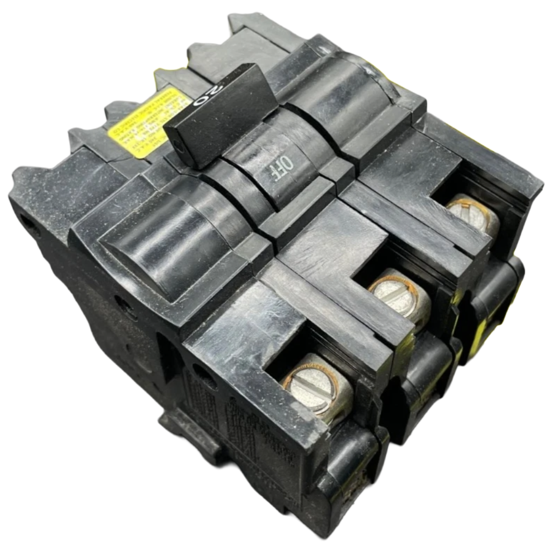 Black electrical circuit breaker on a white background