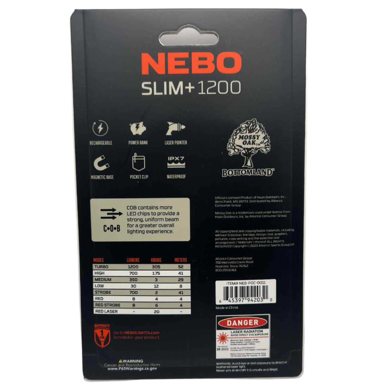 NEBO Mossy Oak Bottomland Slim+ 1200 Rechargeable Pocket Light, Power Bank and Red Laser Pointer