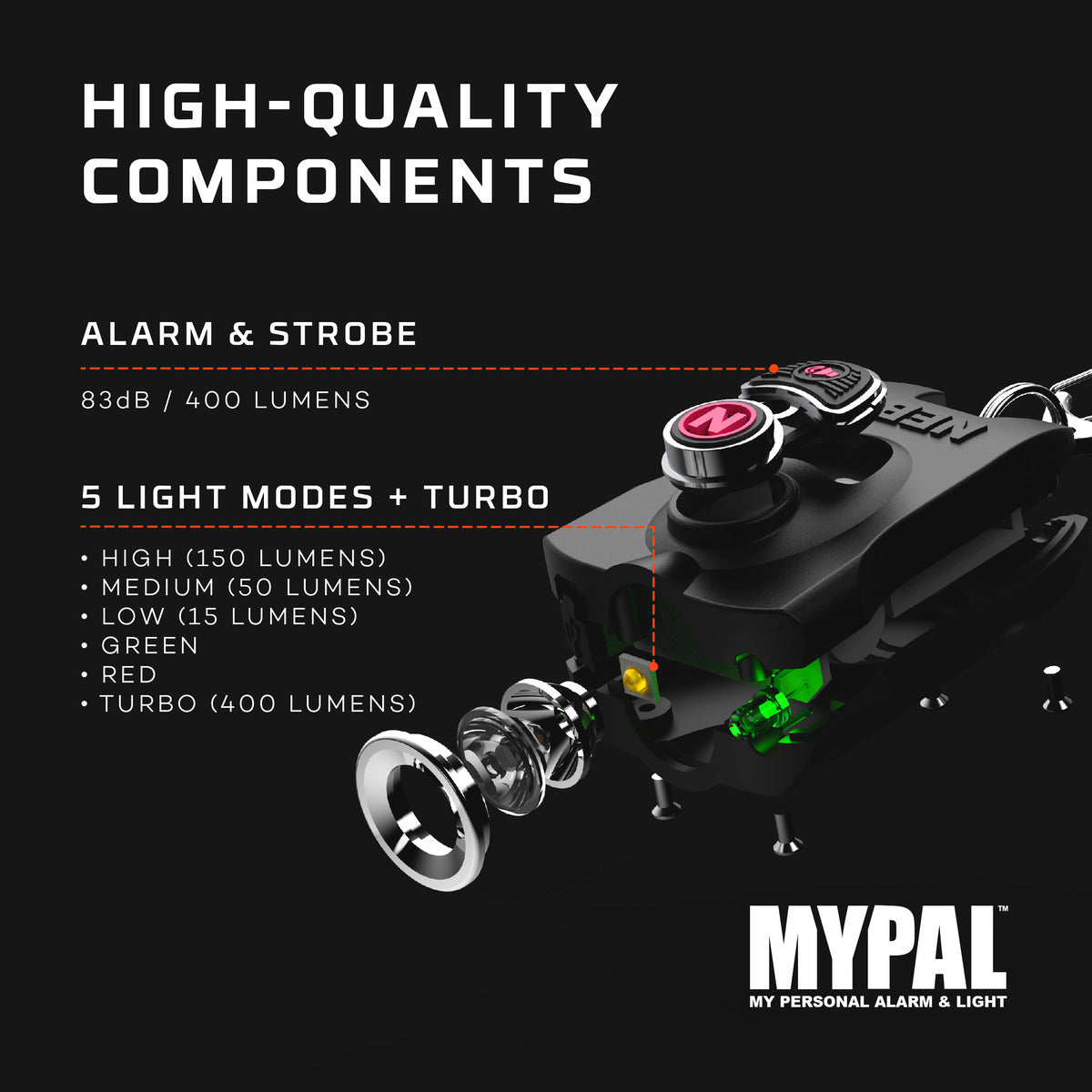 NEBO MyPal 400 Lumen Rechargeable Keychain Light and 115dB Safety Alarm