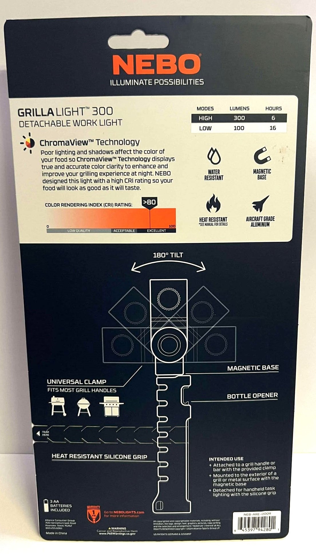 Nebo Grilling 'Grilla' 300 Lumen Area Light, Handheld Flashlight & Bottle Opener