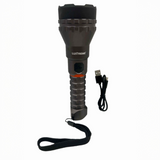 Black flashlight with USB cable on a white background