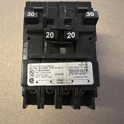 Siemens Q23020CT2NC - 20 Amp/30 Amp Quad Circuit Breaker