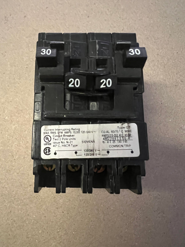 Siemens Q23020CT2NC - 20 Amp/30 Amp Quad Circuit Breaker