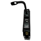 Black circuit breaker switch on a white background