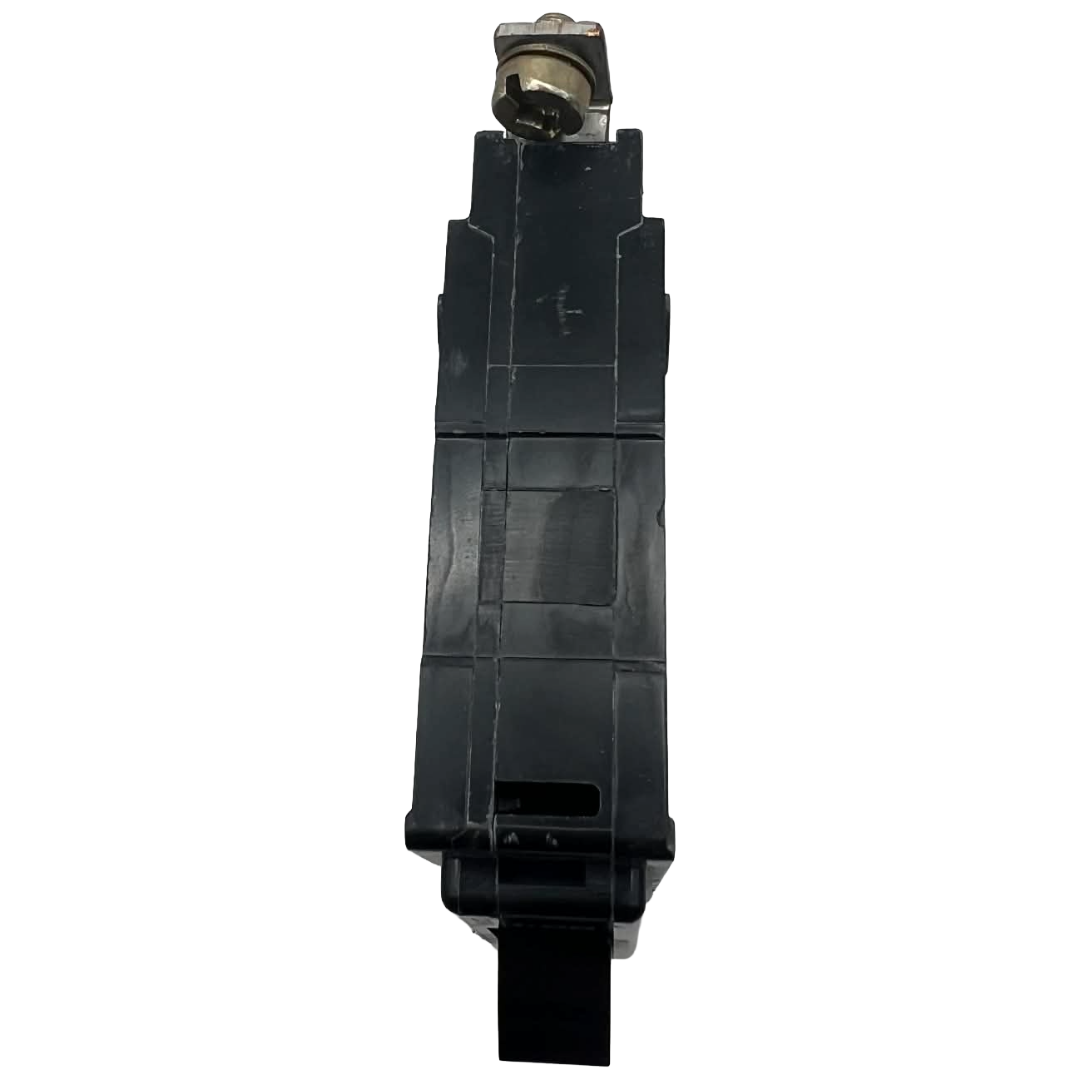 Black electrical breaker on a white background