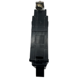 Black electrical breaker on a white background