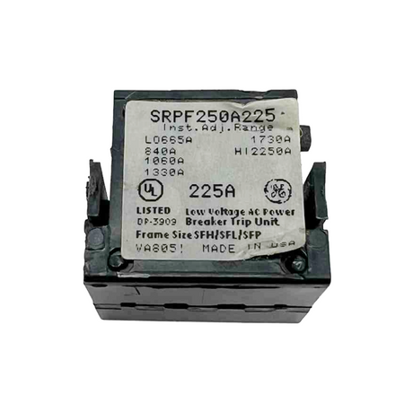 Low voltage AC power breaker trip unit with label on a white background