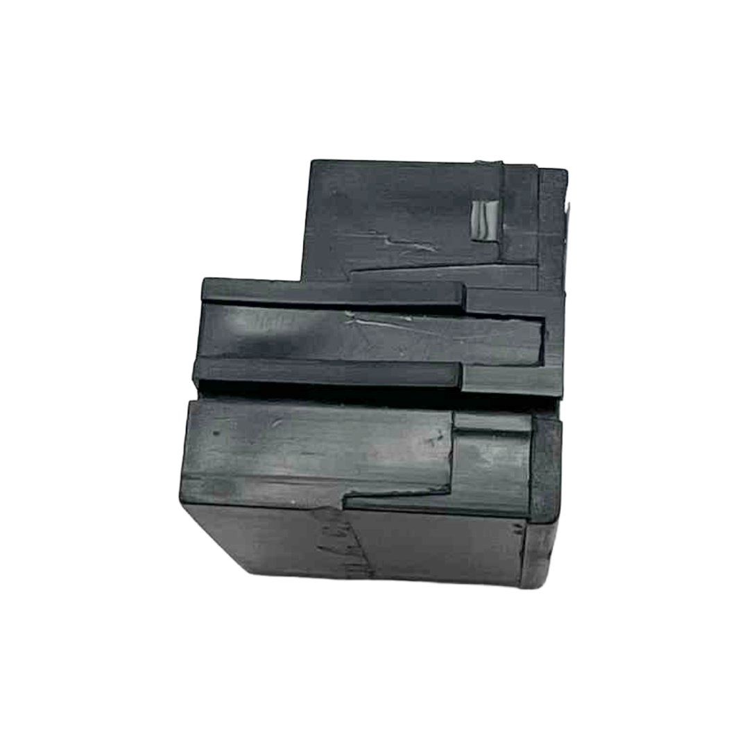 Stack of black rubber stamps on a white background