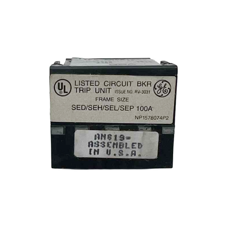 Circuit breaker unit with UL and GE branding on a white background