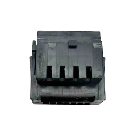 Black plastic component on a white background