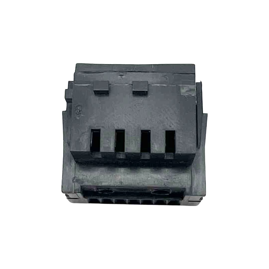 Black plastic component on a white background