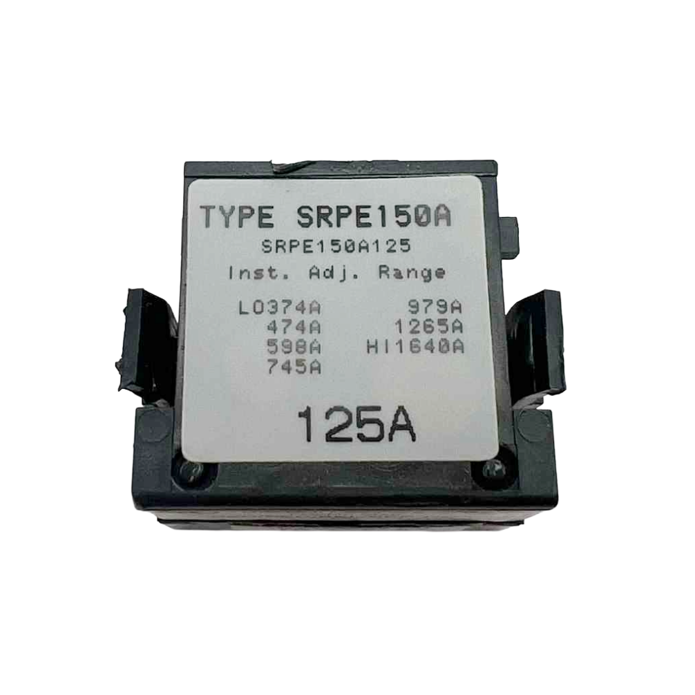 Electrical component with label 'TYPE SRPE150A' on a white background