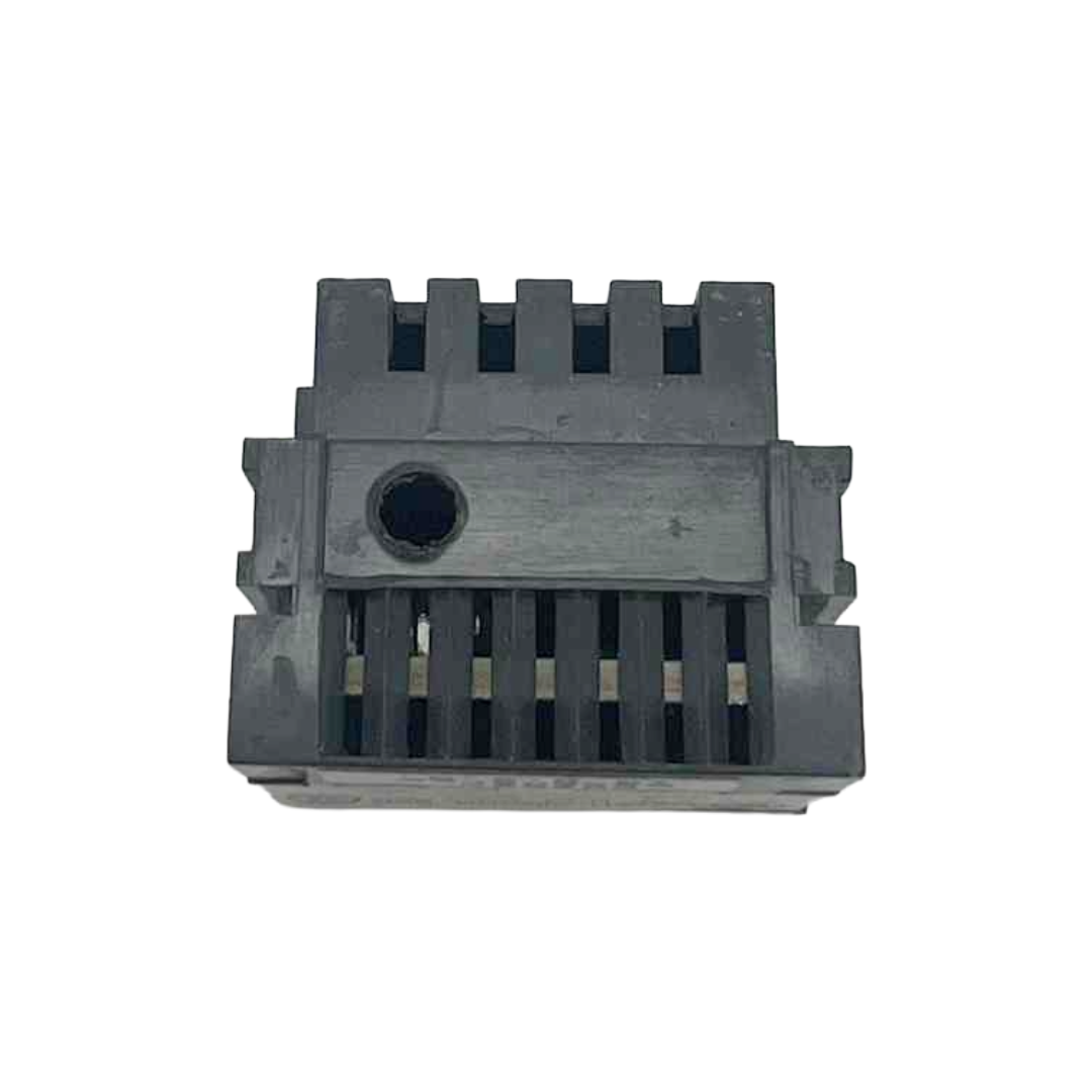 Gray plastic component with slotted design on a white background