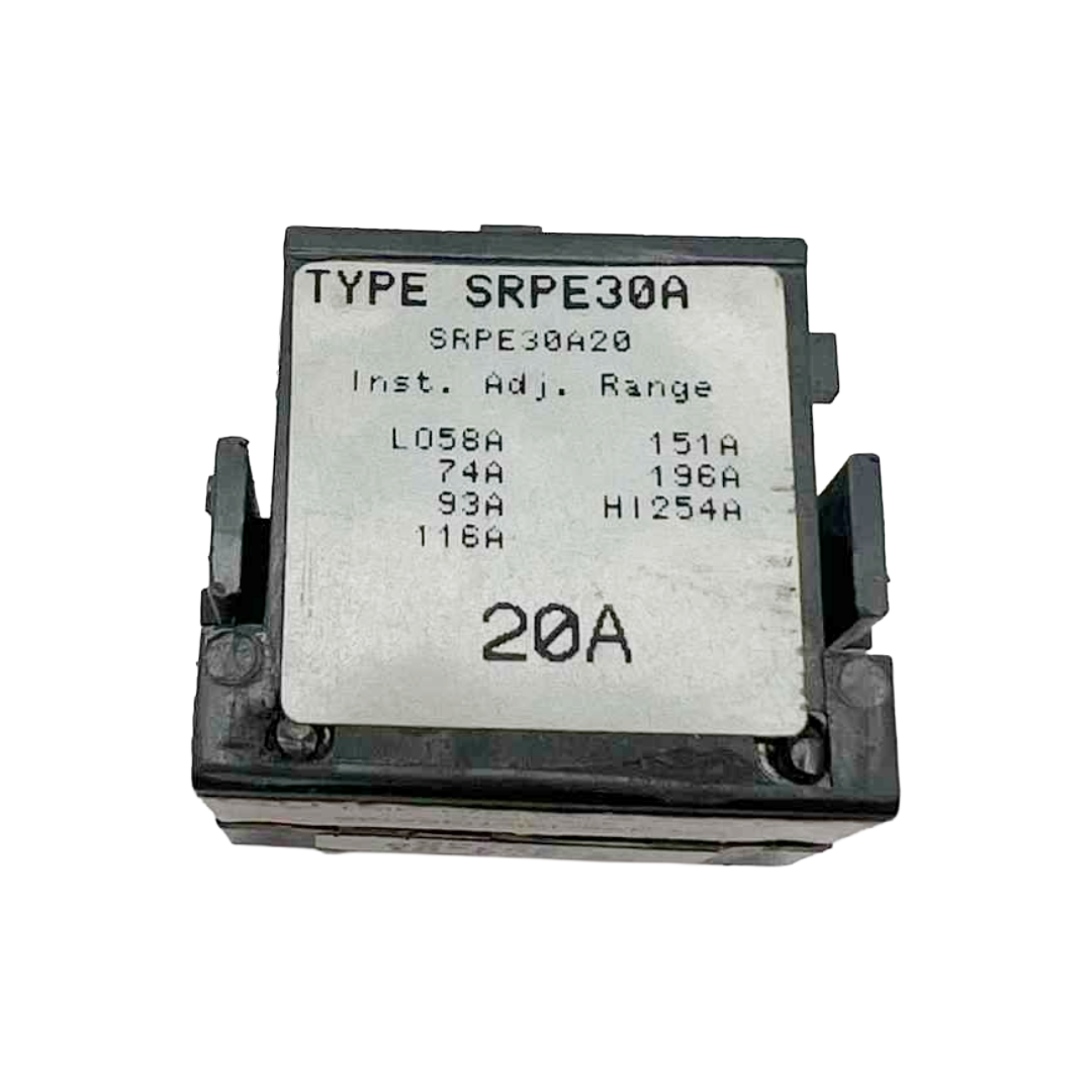 Electrical component with label 'TYPE SRPE30A' on a white background