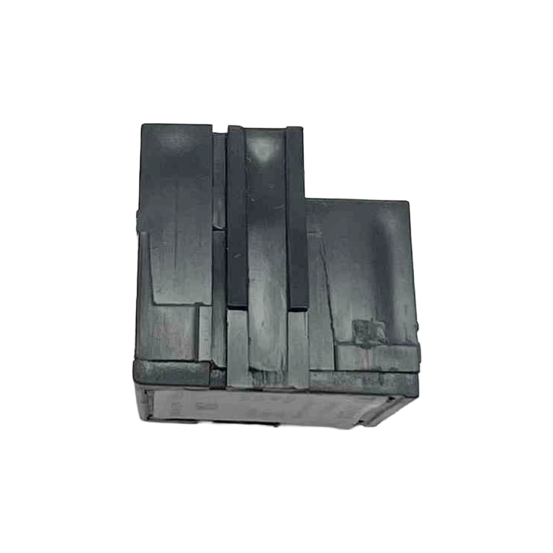 Stack of black rubber stamps on a white background