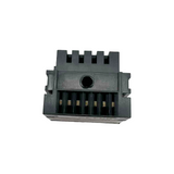 Black plastic component with grooves on a white background