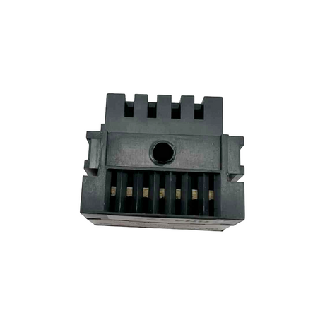 Black plastic component with grooves on a white background