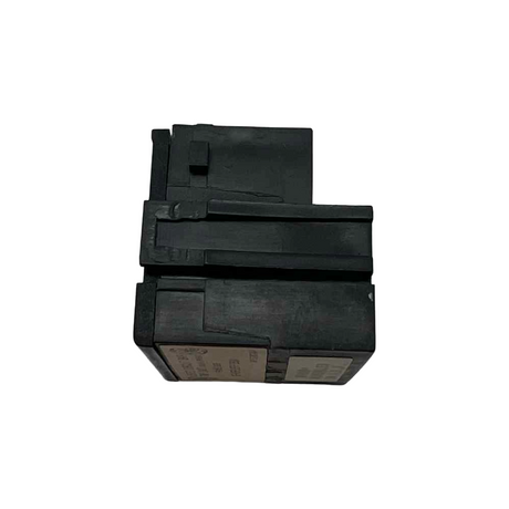 Three black rectangular batteries stacked on a white background