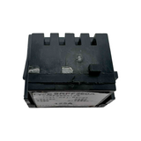 Black electrical component with text on a white background